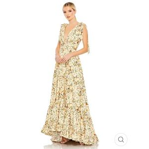 FLORAL PRINT SOFT TIE SLEEVELESS TIERED GOWN